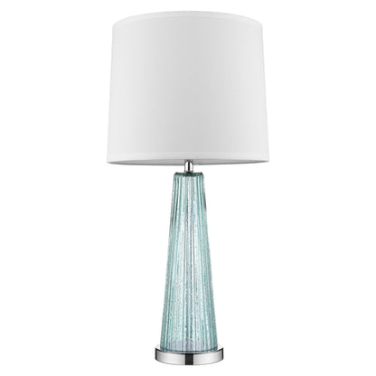 29" Aqua Glass Buffet Lamp With Off White Empire Shade