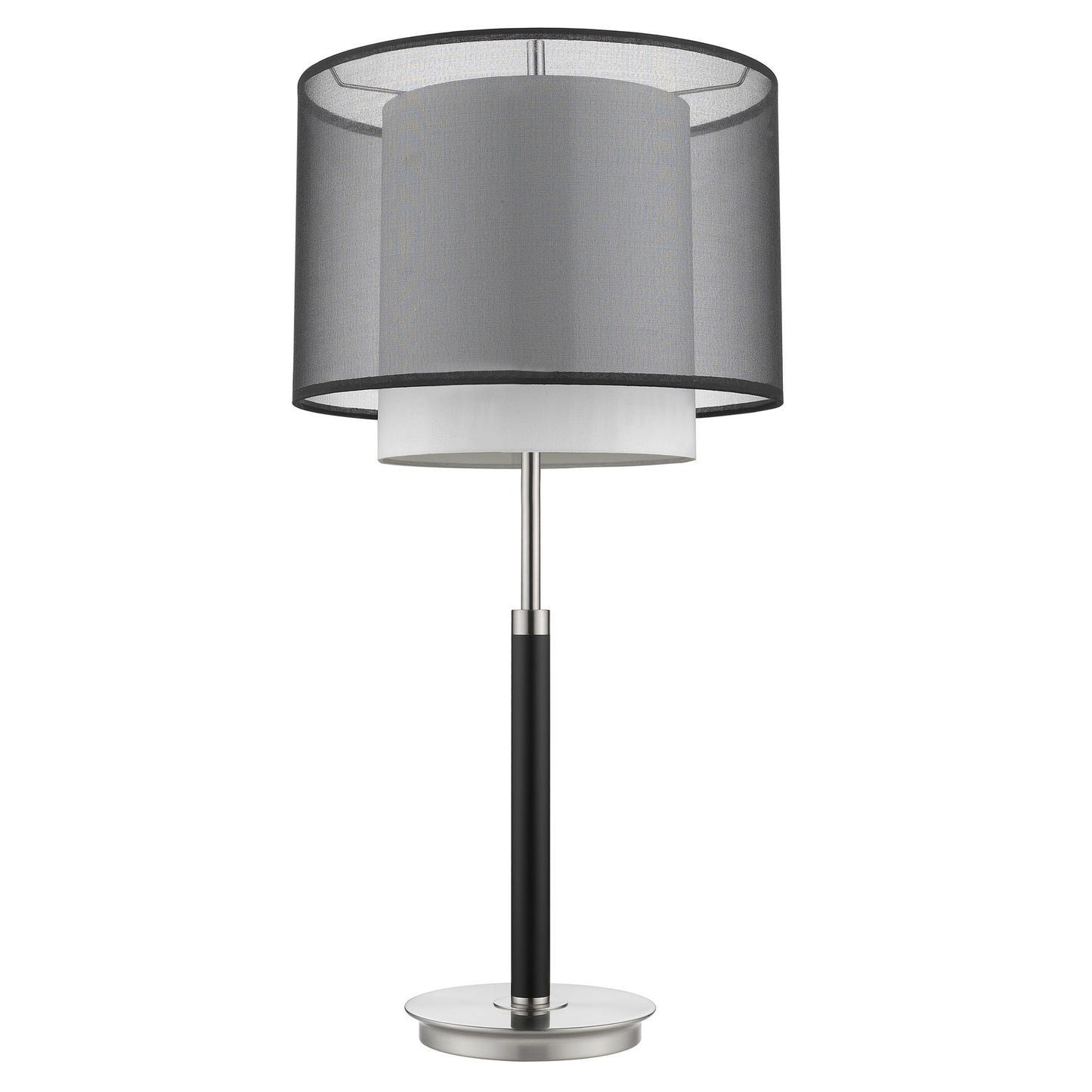 32" Black and Silver Metal Column Lamp With Black and White Drum Shade