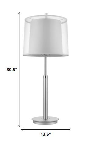 31" Silver Metal Table Lamp With White Empire Shade