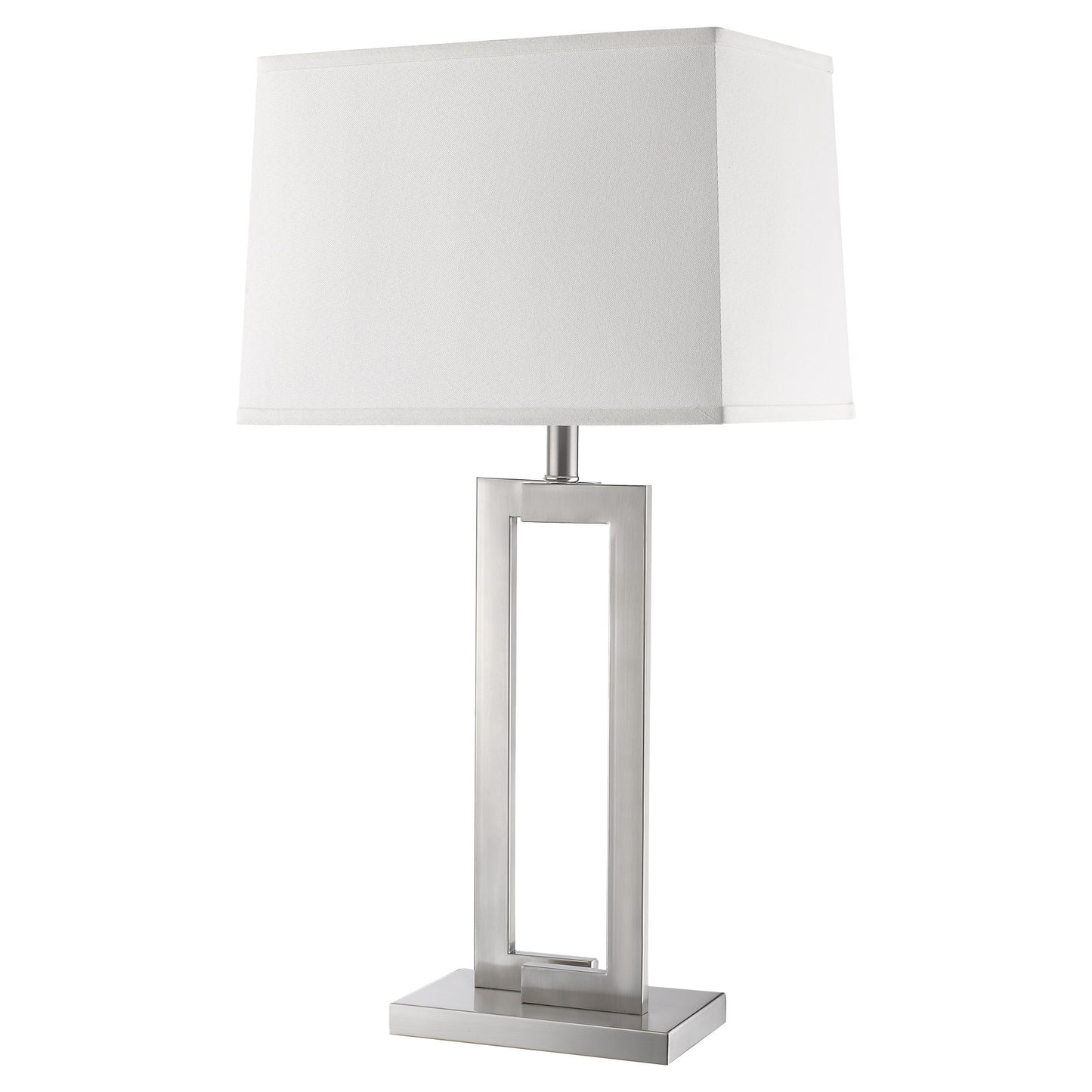 30" Silver Metal Table Lamp With White Rectangular Shade