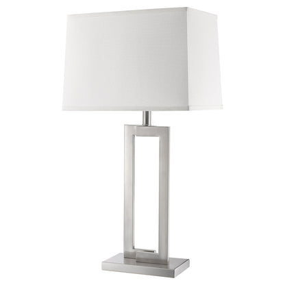 30" Silver Metal Table Lamp With White Rectangular Shade