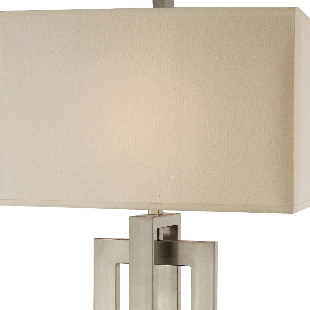 36" Nickel Iron Geometric Table Lamp With Ivory Shade