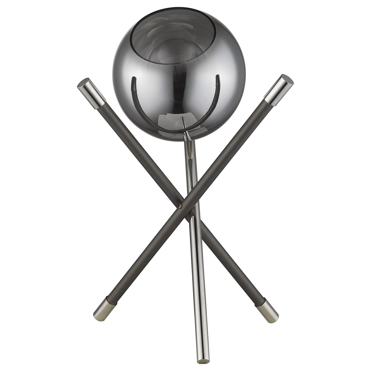 18" Black Metal Tripod Table Lamp With Nickel Globe Shade