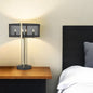 25" Brass Metal Four Light Geometric Table Lamp With Black Drum Shade