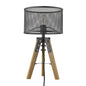 20" Brown Solid Wood Tripod Table Lamp With Black Drum Shade