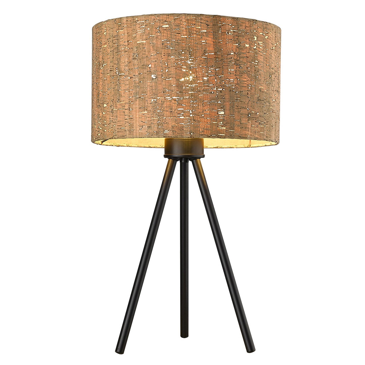 22" Black Metal Tripod Table Lamp With Beige Drum Shade