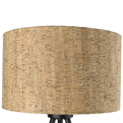 22" Black Metal Tripod Table Lamp With Beige Drum Shade