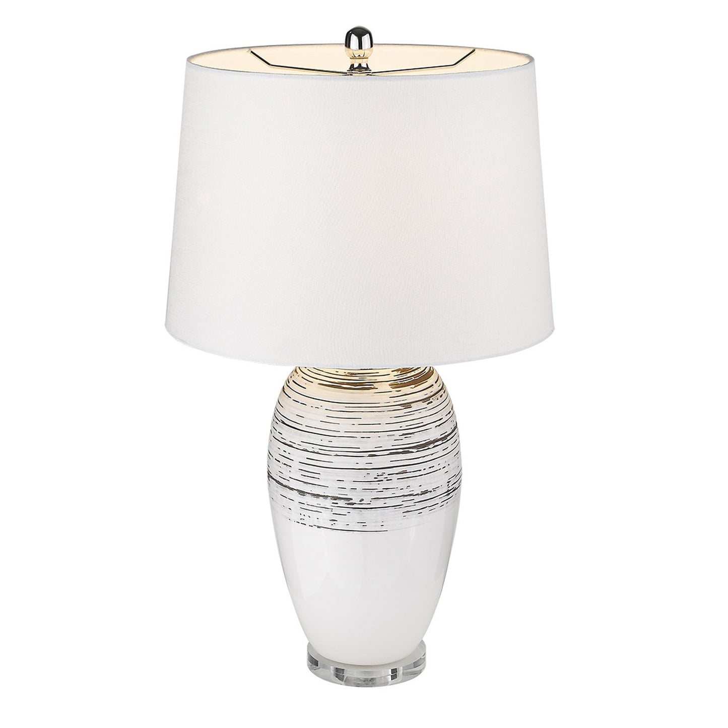 27" White and Black Ceramic Table Lamp With White Empire Shade