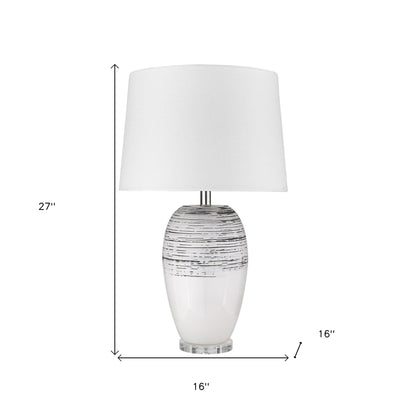 27" White and Black Ceramic Table Lamp With White Empire Shade