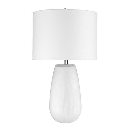 28" White Glass Table Lamp With White Drum Shade