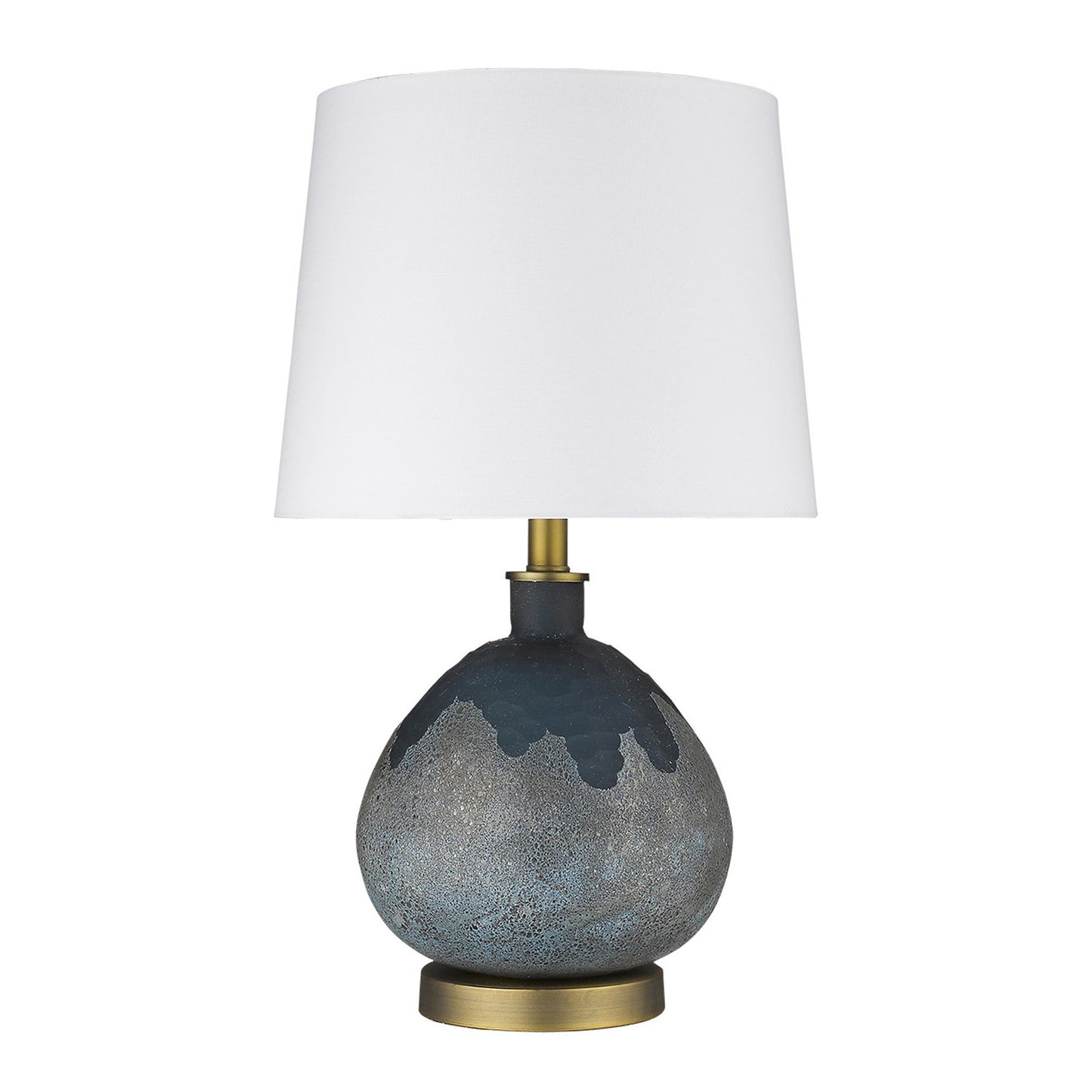 22" Teal Blue Concrete Gourd Table Lamp With Cream Empire Shade