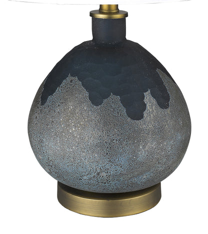 22" Teal Blue Concrete Gourd Table Lamp With Cream Empire Shade