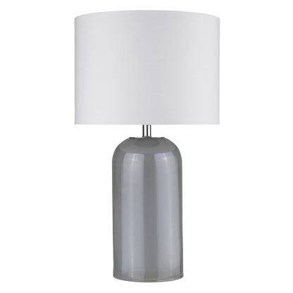 30" Gray Glass Column Table Lamp With White Drum Shade