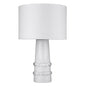 29" White Glass Column Table Lamp With White Drum Shade