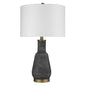 26" Gray and Gold Ceramic Column Lamp With White Drum Shade