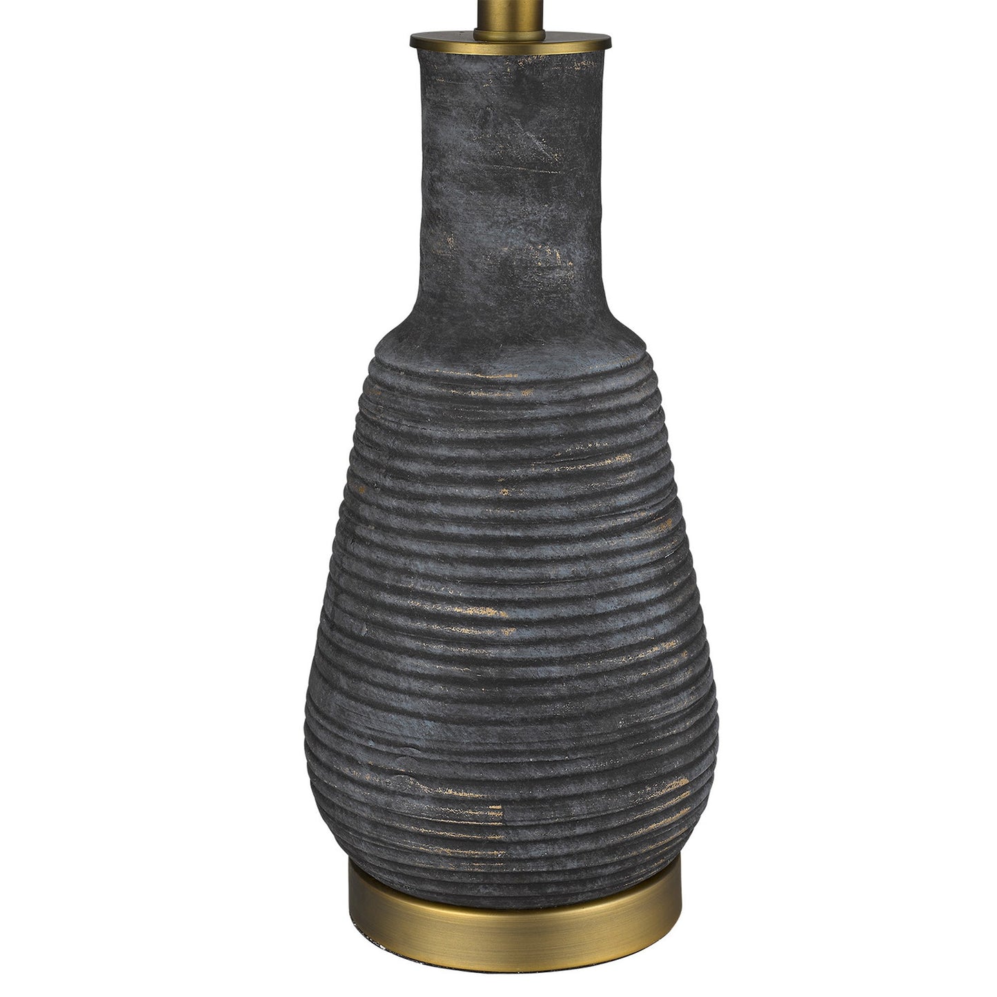 26" Gray and Gold Ceramic Column Lamp With White Drum Shade