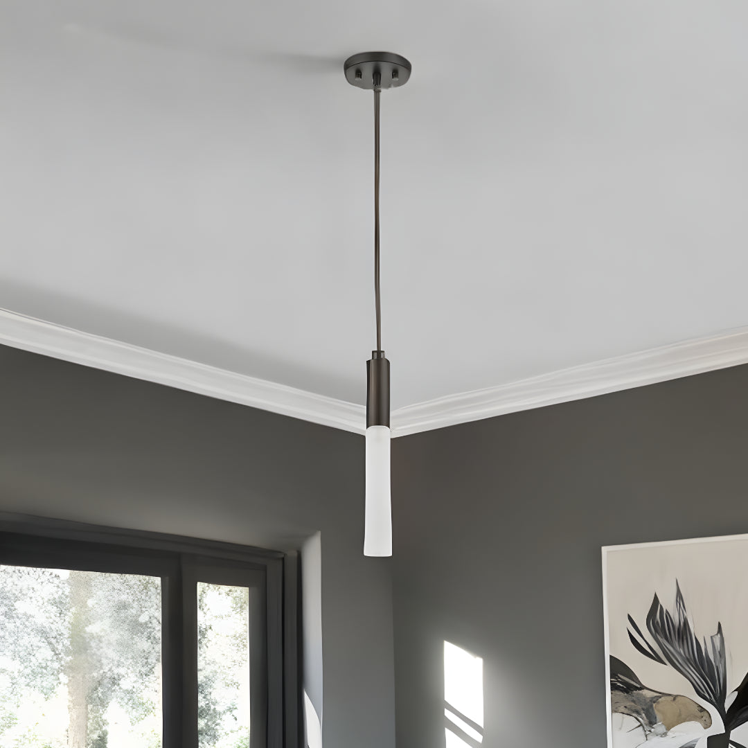 Bronze Pendant Hanging Light with Frosted Glass Shade