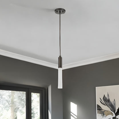 Bronze Pendant Hanging Light with Frosted Glass Shade