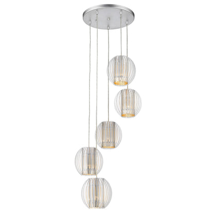 Five Light Acrylic and Steel Shade Hanging Globe Light