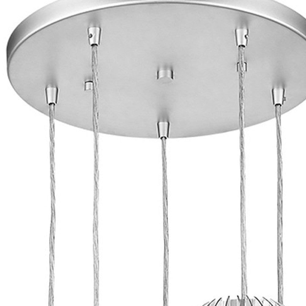 Five Light Acrylic and Steel Shade Hanging Globe Light