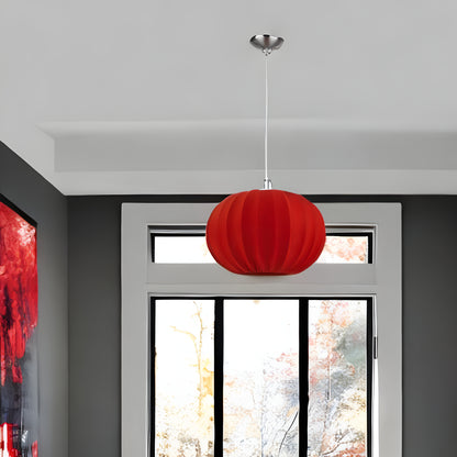 Shanghai 1-Light Brushed Nickel Pendant With Sheer Red Ribbon Shade