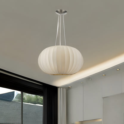 Shanghai 1-Light Brushed Nickel Pendant With Sheer Pearl Ribbon Shade