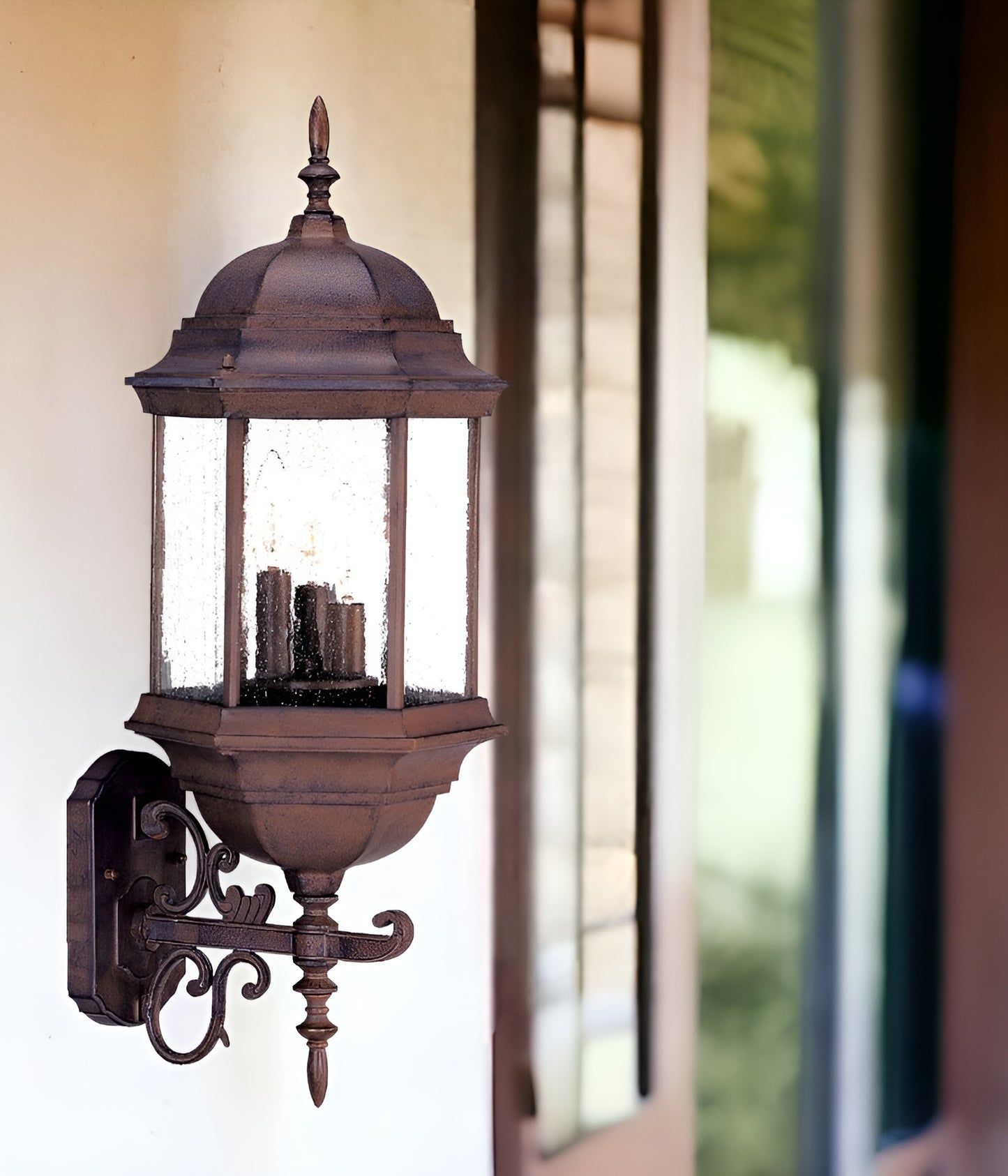 Three Light Brown Domed Textured Glass Lantern Wall Light