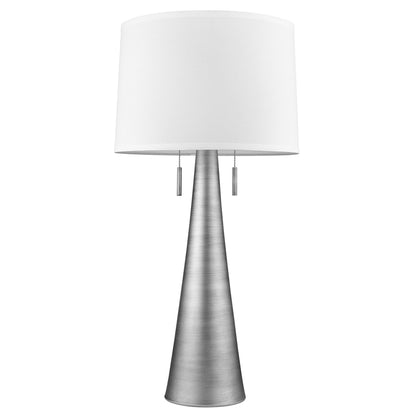 34" Silver Metal Two Light Table Lamp With White Empire Shade