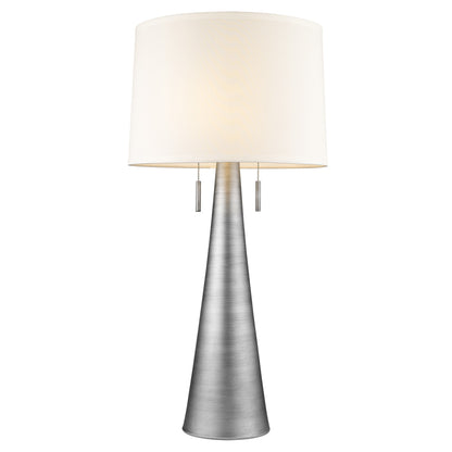 34" Silver Metal Two Light Table Lamp With White Empire Shade