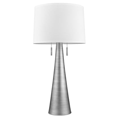 34" Silver Metal Two Light Table Lamp With White Empire Shade