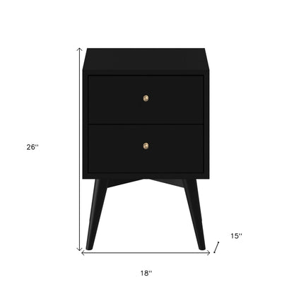 26" Black Two Drawer Solid Wood Nightstand