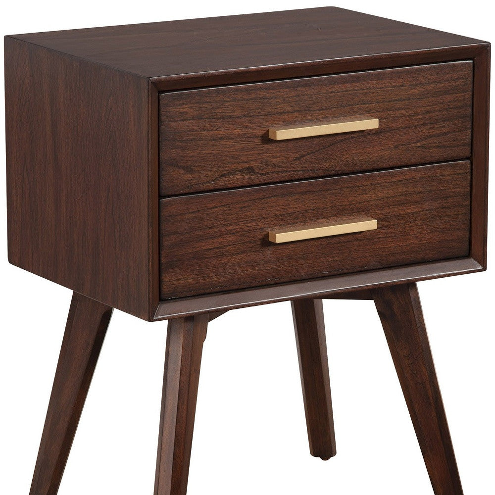 Walnut and Gold 2 Drawer Nightstand