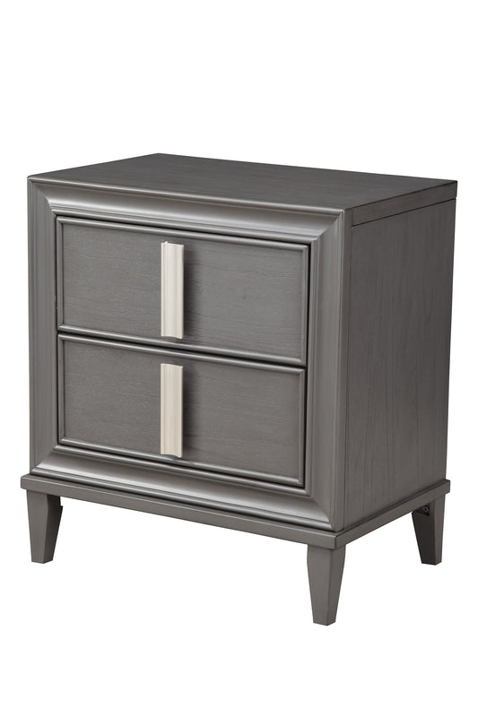 29" Dark Gray Two Drawer Contemporary Wood Nightstand