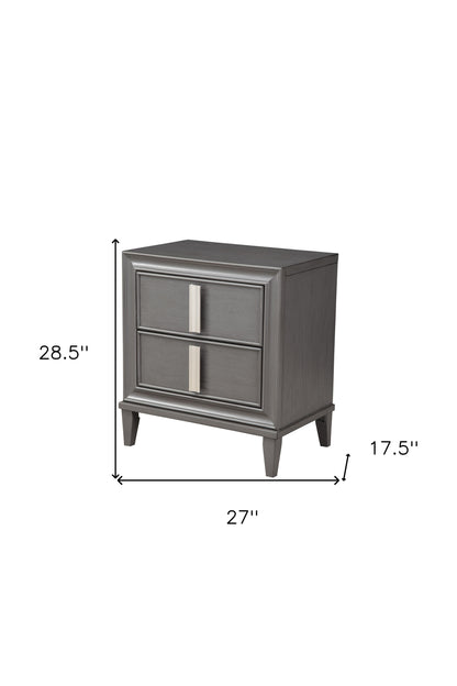 29" Dark Gray Two Drawer Contemporary Wood Nightstand