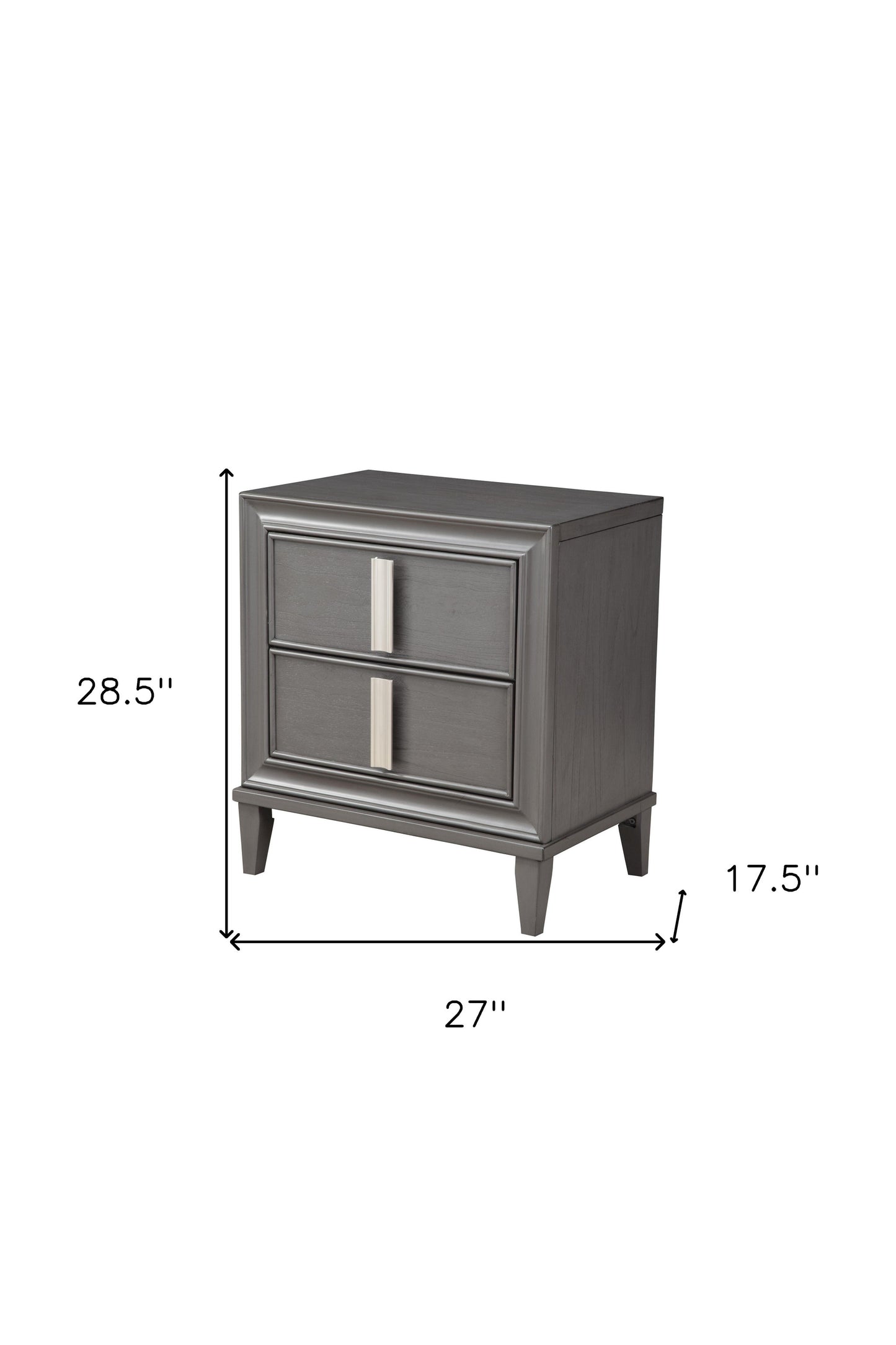 29" Dark Gray Two Drawer Contemporary Wood Nightstand