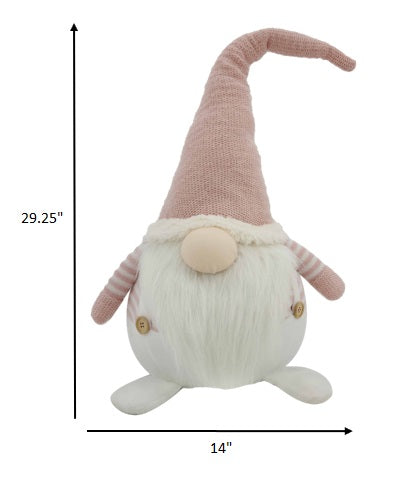 White and Pink Stripe Chubby Gnome