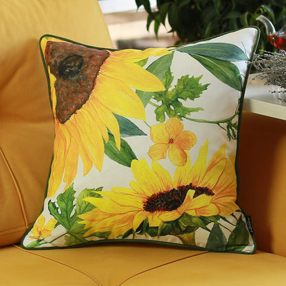 18 X 18 Yellow Floral Zippered Polyester Thanksgiving Throw Pillow