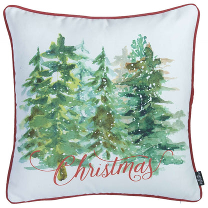 Snowy Christmas Trees Printed Throw Pillow