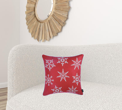 Red and White Snowflakes Throw Pillow