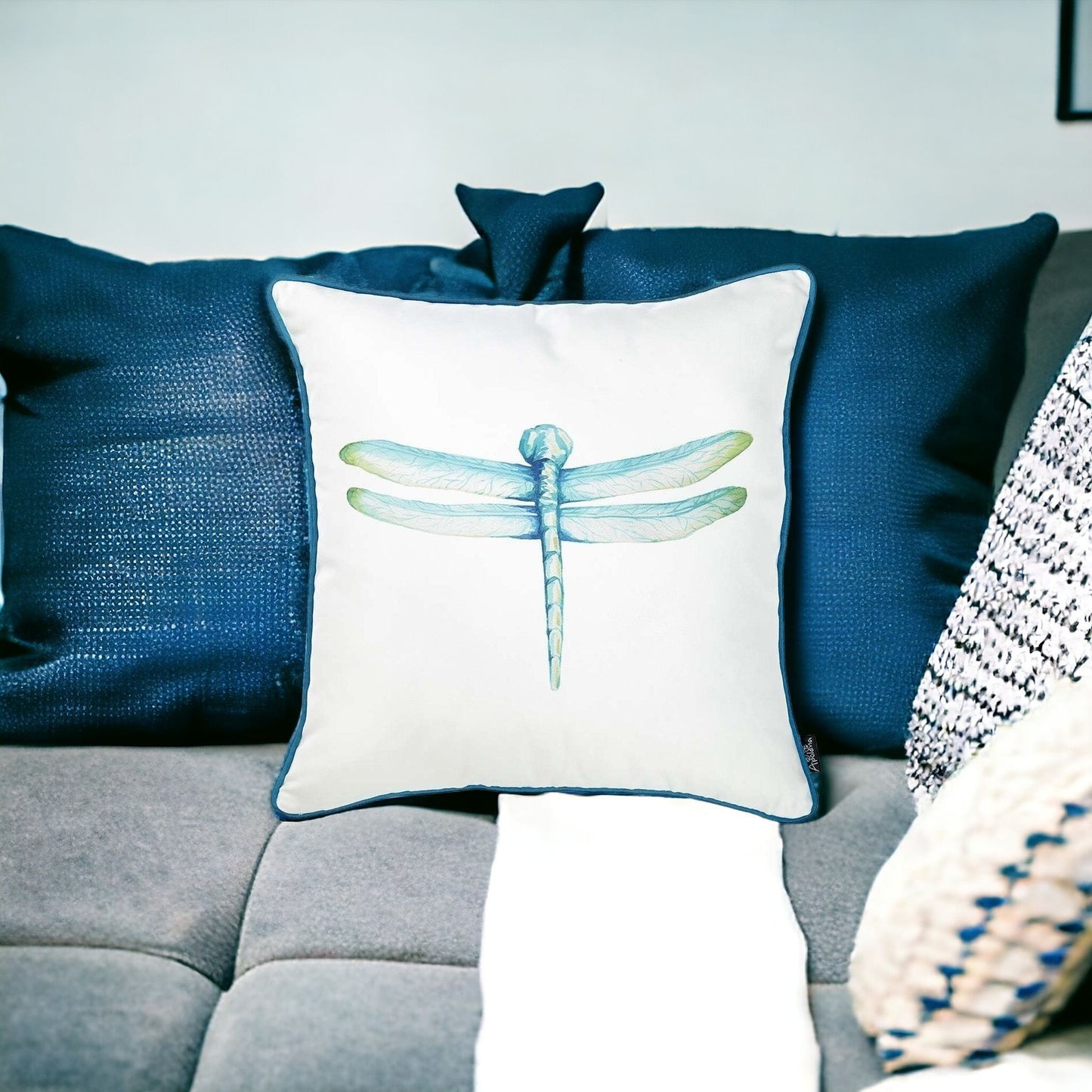 Aqua Blue Watercolor Dragonfly Throw Pillow