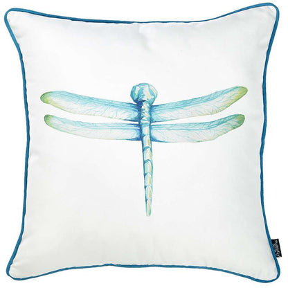 Aqua Blue Watercolor Dragonfly Throw Pillow