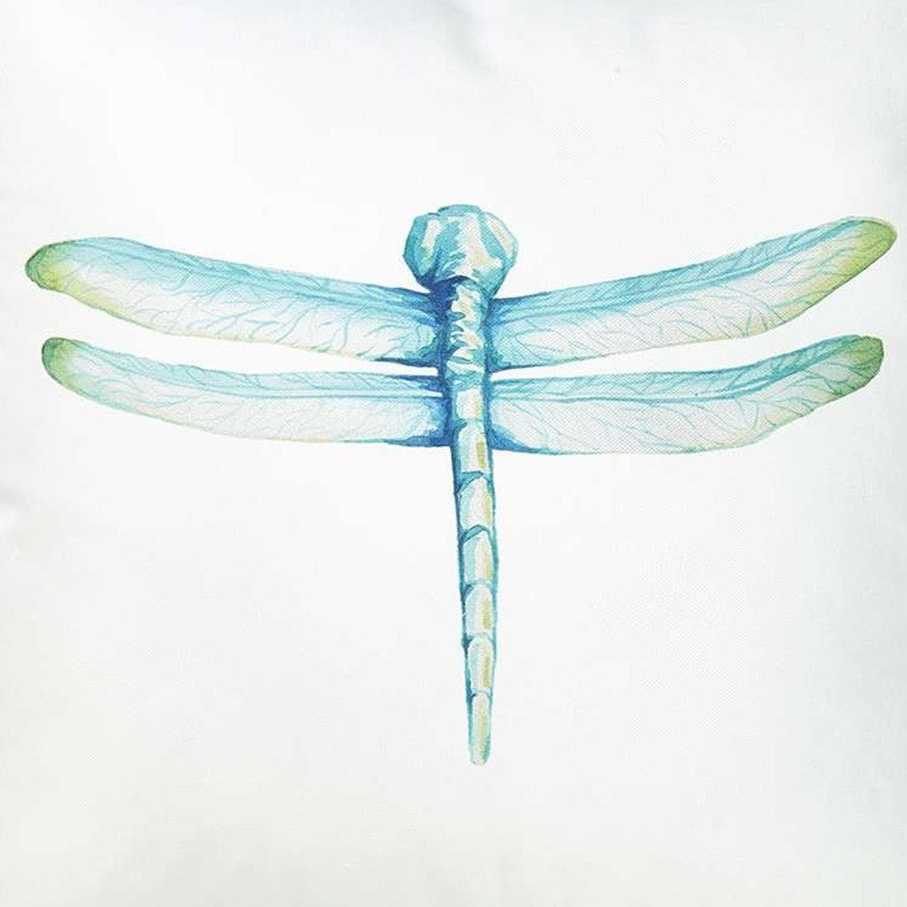 Aqua Blue Watercolor Dragonfly Throw Pillow