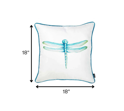 Aqua Blue Watercolor Dragonfly Throw Pillow