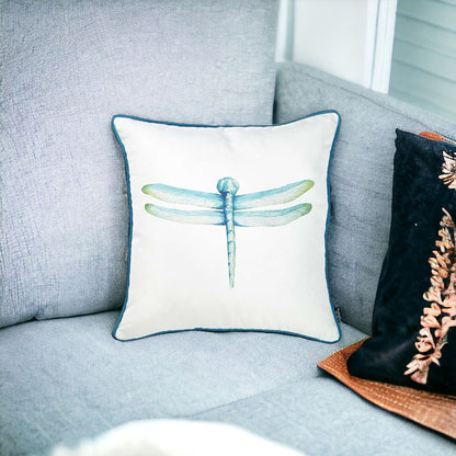 Aqua Blue Watercolor Dragonfly Throw Pillow