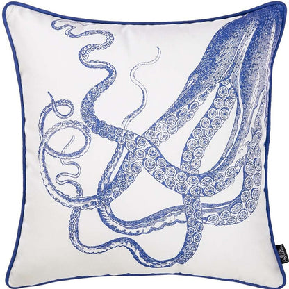 Blue and White Octopus Nautical Throw Pillow