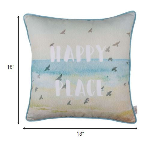 Happy Place Beach Quote Decorative Throw Pillow