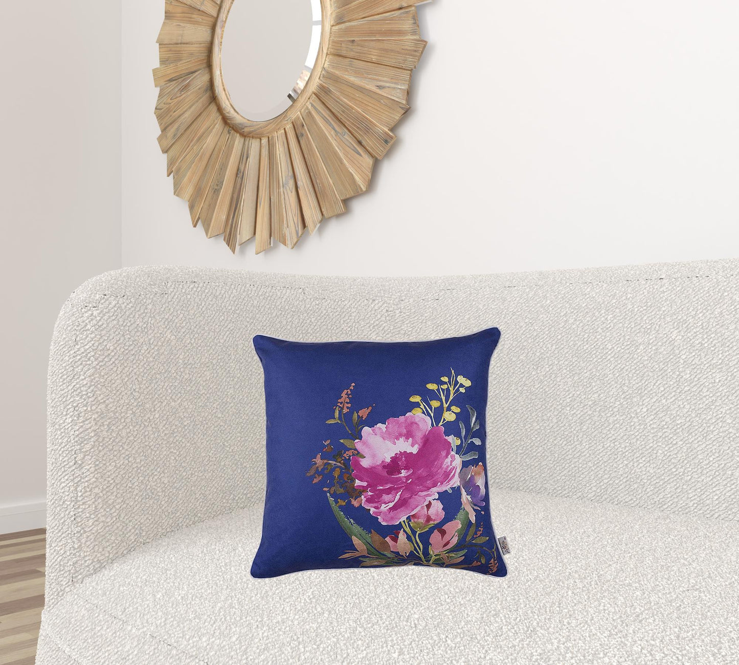 Blue and Pink Floral Printed Throw Pillow