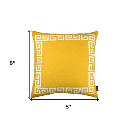 Yellow and White Greek Key Bordered Throw Pillow