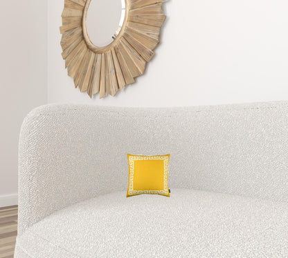 Yellow and White Greek Key Bordered Throw Pillow