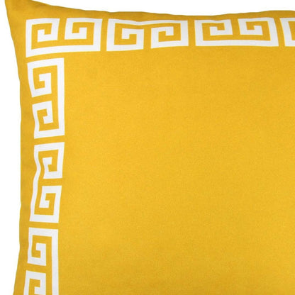 Yellow and White Greek Key Bordered Throw Pillow